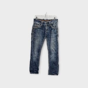 Rock Revival Novert Slim Straight Jeans | Iconic Fleur-de-Lis Aesthetic Denim 29